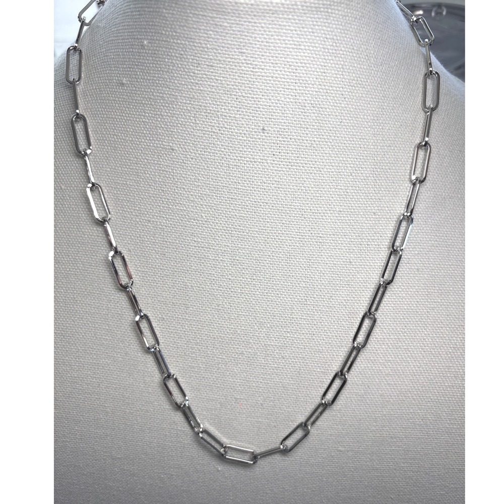 Necklace Silver Tone Metal Lobster Clasp Paperclip Link Chain New 24" New